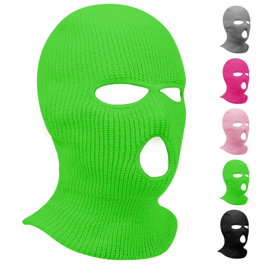 3 Hole Winter Knitted Mask Full Face Cover Ski Scarf Mask Warm Balaclava for Adult Skiing MotorcycleWind Protection Green