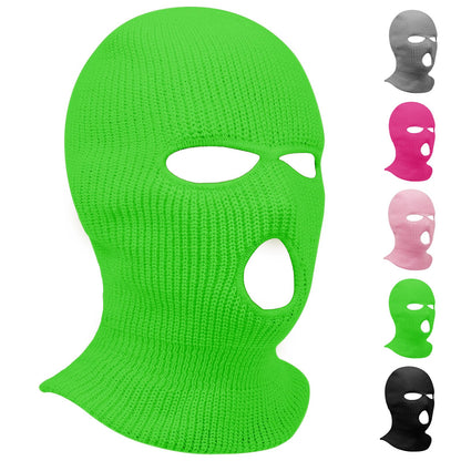 3 Hole Winter Knitted Mask Full Face Cover Ski Scarf Mask Warm Balaclava for Adult Skiing MotorcycleWind Protection Green