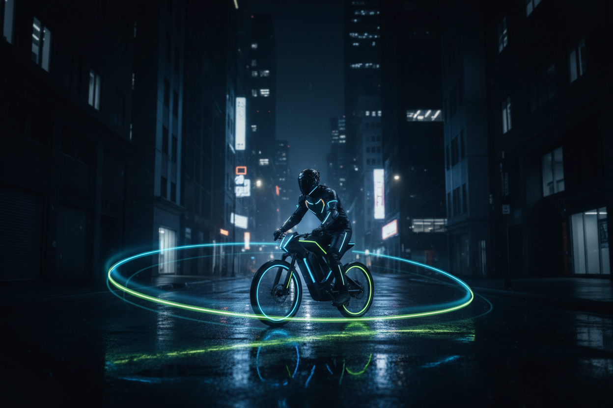 E-bike night ride with neon lights
